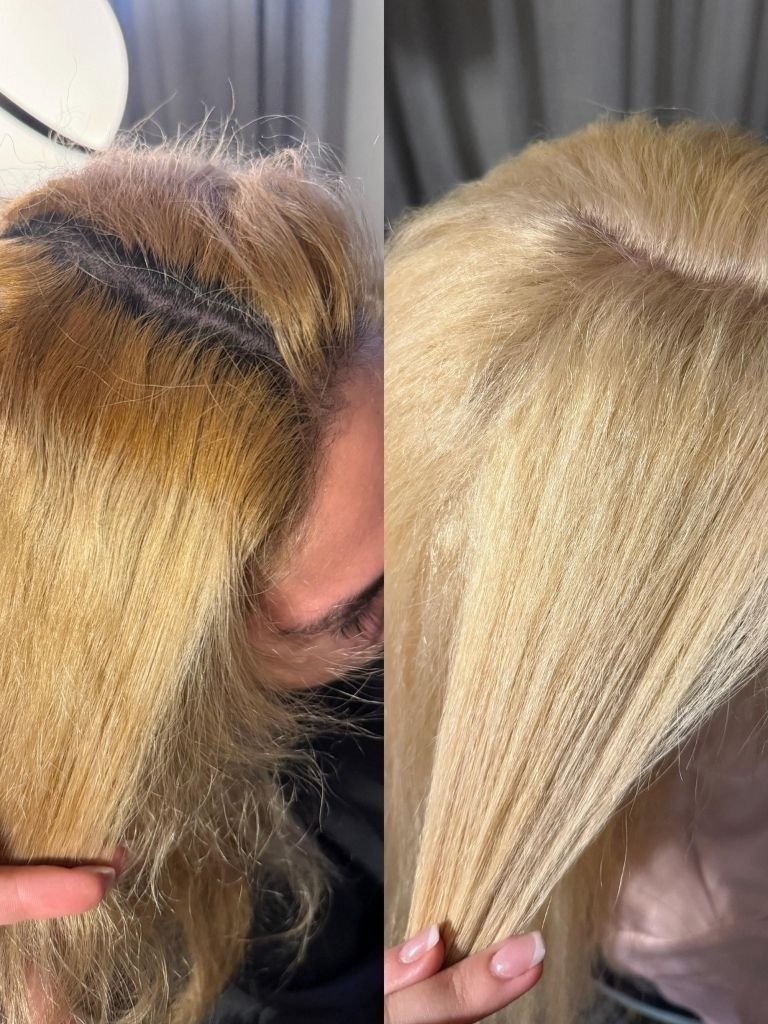 Emergency mobile hairdresser hair color correction and styling.