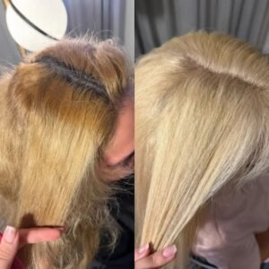 Before and after hair coloring by mobile hairdresser in Sydney CBD.